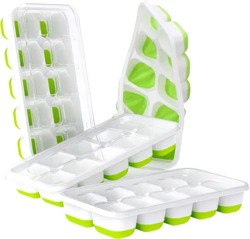 Miniatura 12 de DOQAUS Bandeja para cubitos de hielo con tapas, paquete de 2 bandejas de hielo apilables de silicona para congelador, seguro para BPA y LFGB, fácil