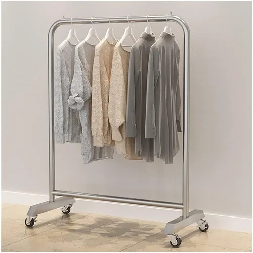 Miniatura 2 de Perchero de ropa estándar, organizador de ropa con ruedas, estante de ropa independiente, perchero resistente (color plateado, tamaño: A)