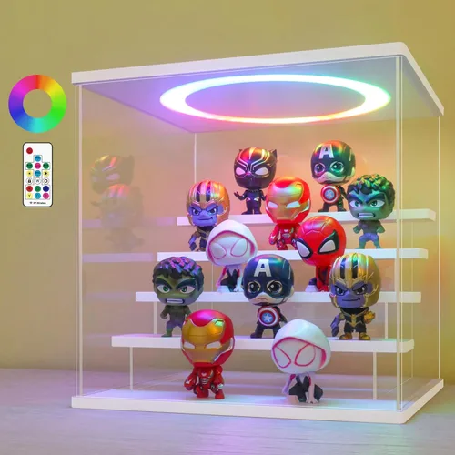 Miniatura 36 de LANSCOERY vitrina acrílica con iluminación LED, caja de exhibición de 5 niveles para coleccionables y figuras de acción, organizador transparente a
