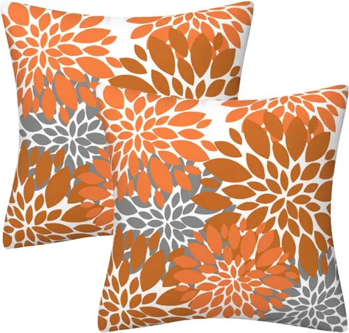 Miniatura 18 de Juego de 2 fundas de almohada decorativas de dalia azul marino, rojo, gris, dalia floral, para interiores y exteriores, funda de almohada