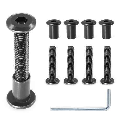 Miniatura 6 de 10 pares (20 piezas) M6 x 0.630 in Tornillo hexagonal con llave Allen, pernos de conector plateados para muebles, tornillos avellanados M6, tuercas