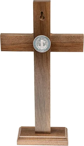 Miniatura 3 de Intercession Crucifijo de cruz de madera para pared y mesa (plata antigua, 10 pulgadas)