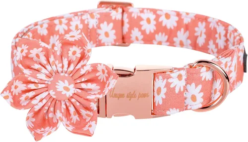 Miniatura 19 de Collar de perro de algodón con lazo floral a cuadros de Unique Style Paws, collar de perro colorido con lazo para perros pequeños, medianos y Plaid