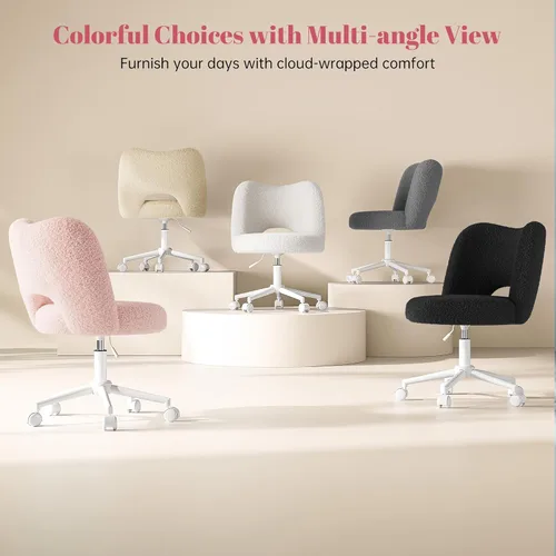 Miniatura 12 de DurayLoly Silla de Tocador con Ruedas Rosa, Linda Silla de Tocador con Respaldo, Silla de Escritorio Ultra-Suave de Felpa, Silla de Oficina Pequeña