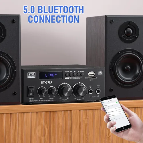 Miniatura 6 de Facmogu BT-398A Amplificador de audio digital estéreo, sistema amplificador de potencia de sonido HiFi Max 450Wx2, amplificador receptor de 2.0