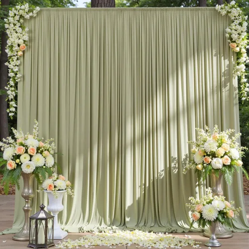 Cortinas de fondo verde salvia sin arrugas de 10 x 10 pies para fiestas, cortinas de fondo de fotos de poliéster, 2 paneles de 5 x 10 pies para