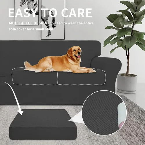 Miniatura 3 de Easy-Going - Funda elástica de vellón de 3 piezas para sofá biplaza, lavable, 2 fundas para cojines separados, protector para niños y mascotas, Gris