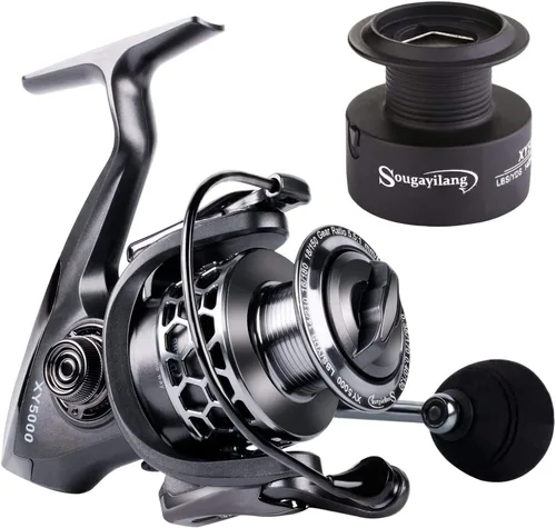 Miniatura 11 de Sougayilang Carrete de pesca 13+1BB peso ligero ultra suave aluminio Spinning carrete de pesca con carrete de grafito de repuesto gratis