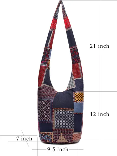 Miniatura 141 de Bolsa de hombro para mujer, de lona en estilo hippie/bohemio para llevar cruzada al hombro, disponible en diferentes colores y estampados