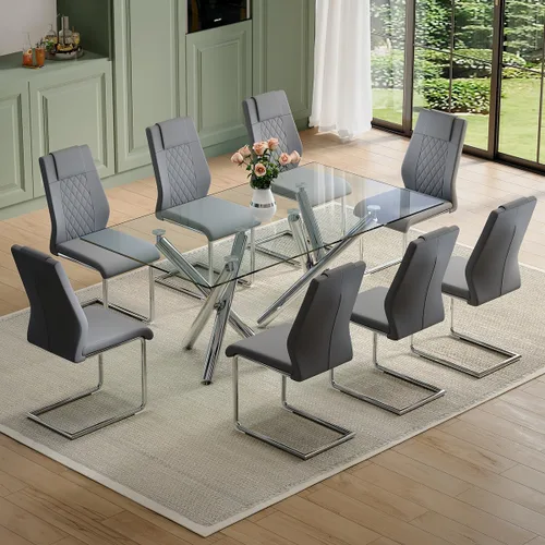 Miniatura 13 de Juego de mesa de comedor de cristal para 6,71 pulgadas, mesa de comedor para 6, mesa de cocina rectangular grande de vidrio templado y 6 sillas