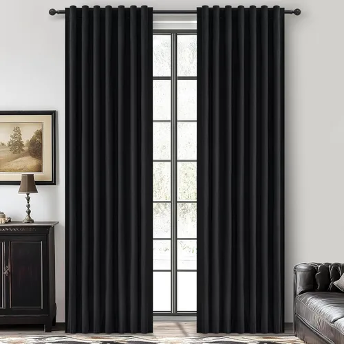 Miniatura 49 de Cortinas opacas extraanchas, 2 paneles para puertas corredizas de vidrio, moderna mezcla de lino plisado pesado, piso a techo, ventanas grandes, 70