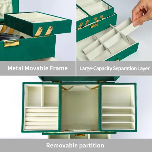 Miniatura 4 de Dajasan Jewelry Box for Women 3 Layers Large Velvet Jewelry Organizer Jewelry Storage Organizer Jewelry Case for Earring Ring Necklace Bracelets
