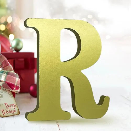 Miniatura 17 de AOCEAN Letras de madera dorada de 6 pulgadas, letras de madera sin terminar para decoración de pared, letras decorativas de pie en rodajas, tablero