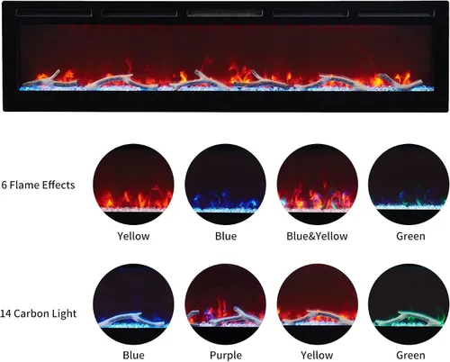 Miniatura 8 de EDYO LIVING Chimenea eléctrica de 50 pulgadas empotrada y montada en la pared y lineal con temporizador, control remoto, color de llama ajustable