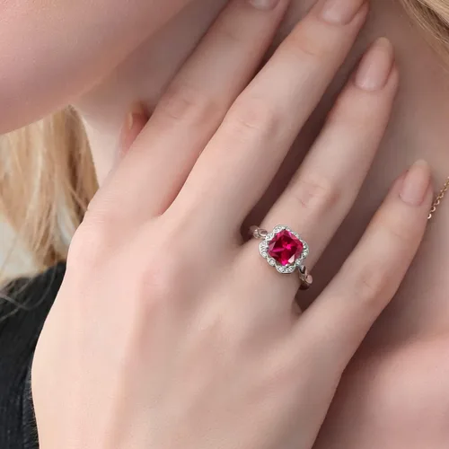 Miniatura 146 de Gem Stone King Anillo de compromiso de plata de ley 925 de 0.315 in con piedra natal y zafiro blanco creado Anillo de compromiso de boda