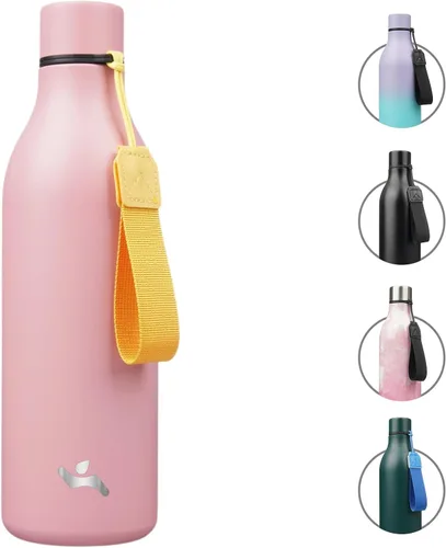 Miniatura 14 de Konokyo Botella de agua aislada con correa, botella de agua de acero inoxidable de 18 onzas de doble pared con aislamiento al vacío, frasco de Verde