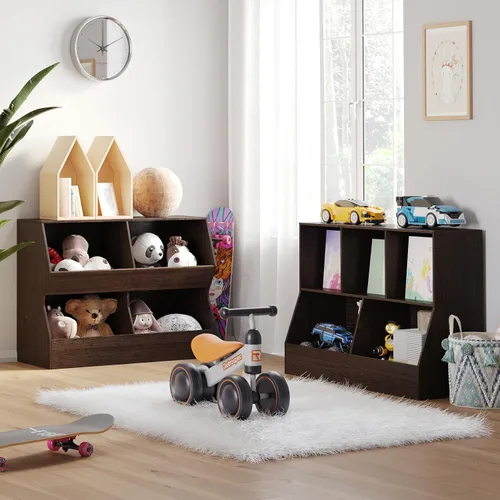 Miniatura 8 de DINZI LVJ Organizador de almacenamiento para juguetes, estantería para niños, gabinete de almacenamiento de juguetes de madera, estantería para Gris