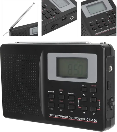 Miniatura 6 de Radio portátil AM FM SW, mini FM AM SW MW receptor Vintage Pocket Radio, CS 106 Radio de banda completa con auriculares para regalos Familia