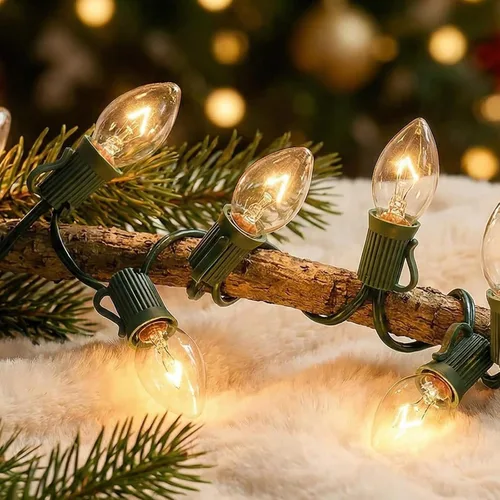 Miniatura 8 de Paquete de 25 Bombillas de Repuesto C7 Transparentes, Bombillas de Luz de Vela C7 para Exteriores, Luz de Vela Nocturna para Decoración de Patio