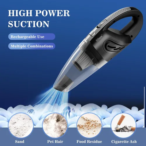Miniatura 2 de Hiluce Aspiradora portátil inalámbrica para automóvil, aspiradora de mano de alta potencia para húmedo y seco, recargable por USB, ligera, bolsa