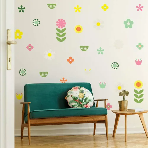 Miniatura 7 de Tempaper Calcomanías de pared retro florales autoadhesivas, multicolor Floral retro