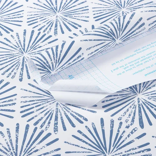 Miniatura 6 de Guvana Papel Tapiz Despegar y Pegar de 17.3''×118'' Papel Tapiz Azul y Blanco Geométrico Moderno Papel de Contacto para Baño Dormitorio Rayado Papel