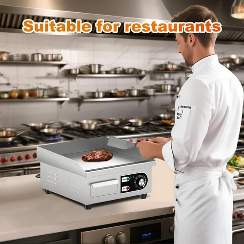 Miniatura 6 de Plancha eléctrica comercial de 14 pulgadas, plancha eléctrica de hierro fundido con material de acero inoxidable y antiadherente, plancha comercial