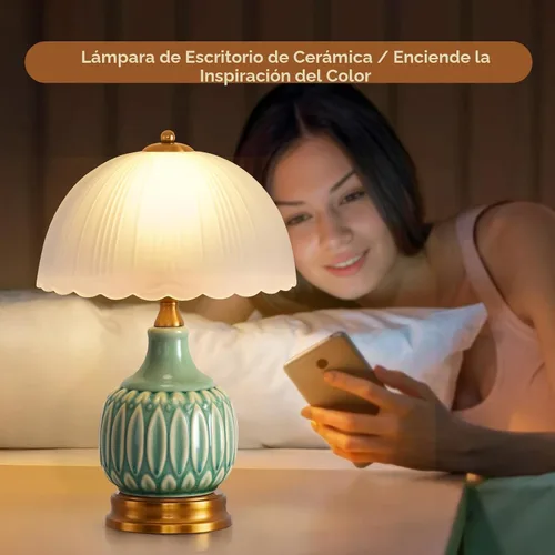 Miniatura 5 de Lámpara Vintage para Sala de Estar, Lámparas de Mesa de Cerámica Modernas de 16" para Dormitorio, Lámparas Tradicionales Retro de Mesita de Noche