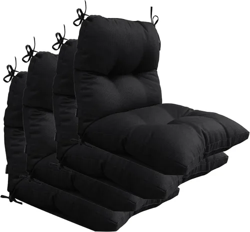 Juego de 4 cojines de repuesto para silla de respaldo alto para interiores y exteriores, color negro