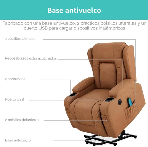 Miniatura 6 de Best Choice Products - Silla de elevación eléctrica de cuero PU, silla reclinable de masaje, muebles ajustables para espalda, patas con 3