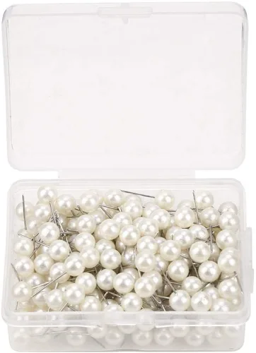 Miniatura 3 de Oumefar 200 alfileres de perlas, tachuelas decorativas para el pulgar, redondas, cortas, perlas, bolas de dibujo, alfileres de mapa, caja de costura