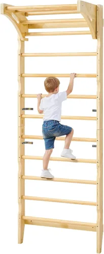 Miniatura 12 de VEVOR Escalera Sueca de Pared, Gimnasio 4 en 1 de 8 Niveles para Interiores, Barras de Gimnasia de Madera Sólida con Capacidad de Carga de 220LBS