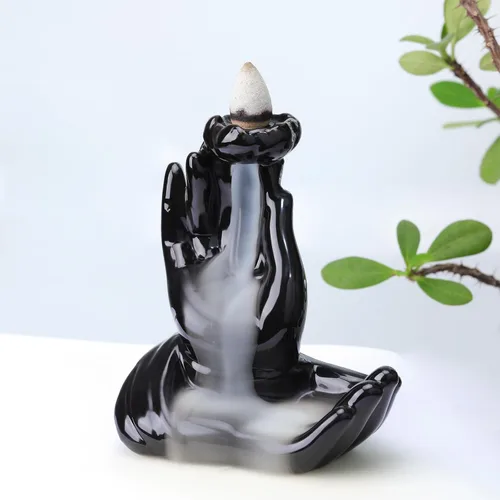 Miniatura 7 de Quemador de Incienso de Reflujo Mano de Buda, Quemador de Incienso Cascada, Fuente de Incienso de Cerámica Portaincienso de Buda, Quemador de Conos