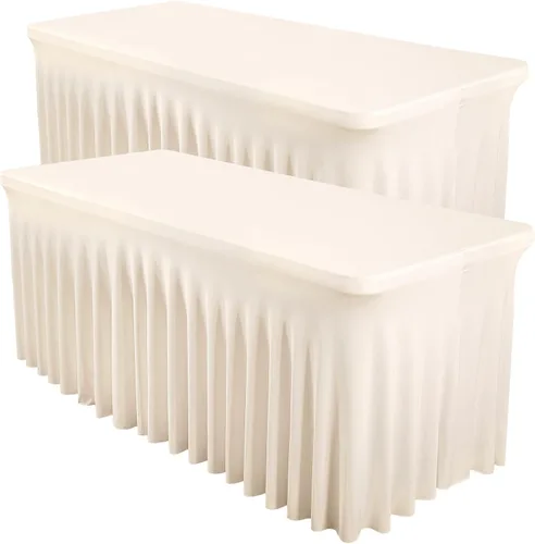 Miniatura 29 de Paquete de 2 manteles color azul bebé para mesa rectangular de 4 pies, manteles de elastano elásticos de 4 pies, falda blanca rectangular para baby