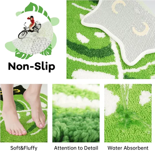 Miniatura 5 de Alfombras de baño con hojas verdes, alfombra Monstera de gato negro, alfombra de baño grande y bonita de 30 x 28 pulgadas, alfombras suaves