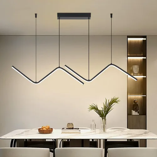 Miniatura 12 de Lámpara colgante, lámpara colgante lineal LED regulable, lámpara colgante fija, lámpara de araña LED moderna curvada, lámparas de araña para comedor