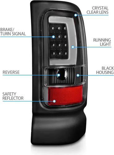 Miniatura 5 de AmeriLite para 1994-2001 Dodge Ram 1500 2500 3500 camión, lámparas LED de repuesto de tubo C-Bar negro para señal de luces traseras, par - lado