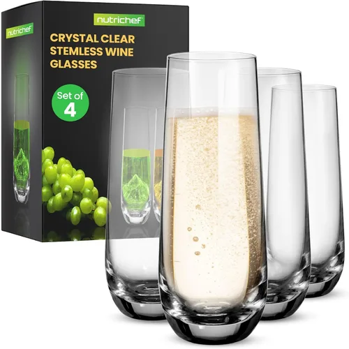 Miniatura 10 de NutriChef Juego de 2 copas de champán sin tallo, copas de cristal de 6.4 pulgadas de alto con base gruesa y pesada, flauta de vino Prosecco, vaso