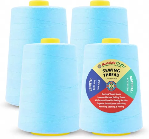 Miniatura 132 de Mandala Crafts 4 Pack of Serger Threads Cones Spools - 20S/2 24000 Yards Polyester Baby Blue Threads for Sergers Machine and Overlock Quilting