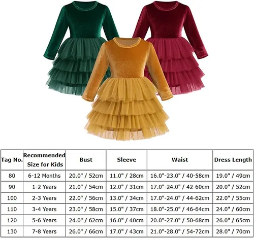 Miniatura 7 de Vestido de tutú de tul escalonado de terciopelo de manga larga para otoño e invierno para niñas y niñas
