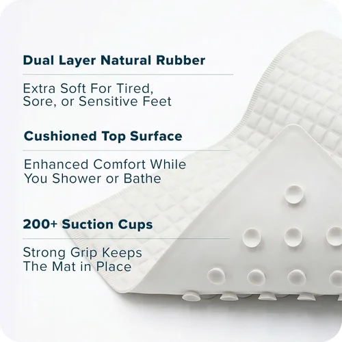 Miniatura 6 de SlipX Solutions Alfombrilla extra cómoda para bañera diseñada para pies sensibles, suavidad similar a la nube con agarre antideslizante, color crema