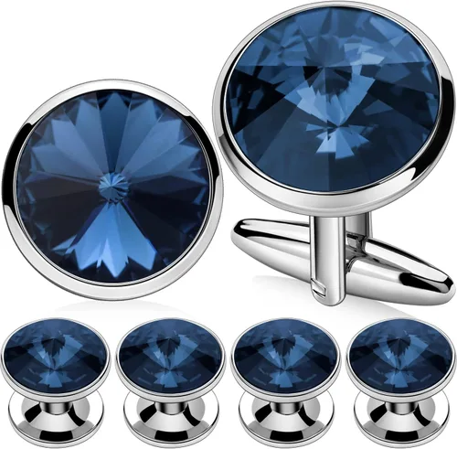 HAWSON Gemelos para hombre con juego de tachuelas de camisa de 4/6 piezas, caja de regalo, joyería para hombre o accesorios para boda, fiesta,