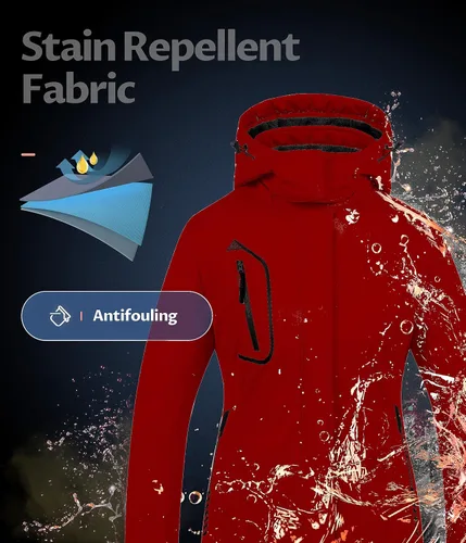 Miniatura 4 de CREATMO US Chaqueta de esquí impermeable de montaña para mujer, resistente al viento, chaqueta de snowboard cálida para invierno