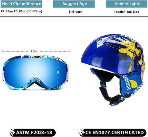 Miniatura 4 de Casco de esquí para niños pequeños y niños, casco de snowboard con gafas para actividades de nieve, ultraligero, comodidad y calidez