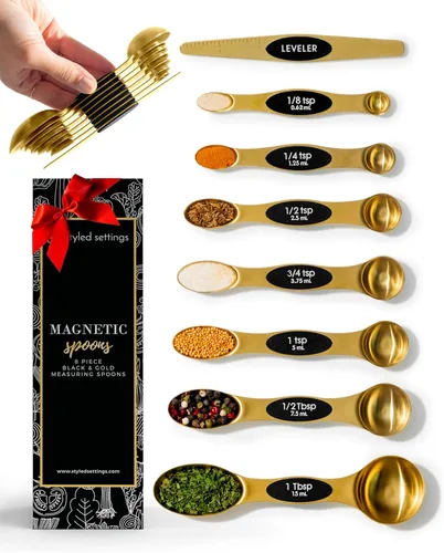 Juego de cucharas medidoras magnéticas – Cucharas medidoras doradas de acero inoxidable para cocinar y hornear – Accesorios de cocina dorados lindos