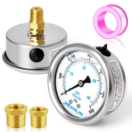 Miniatura 24 de MEANLIN MEASURE - Manómetro de acero inoxidable, relleno de líquido, esfera con cara de 2.5 pulgadas, NPT de 1/4 de pulgada, agua, aceite y gas