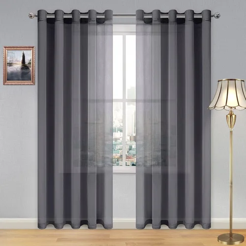 Miniatura 96 de DWCN Cortinas traslúcidas color verde frijol para sala de estar y dormitorio - Cortinas voile con aspecto de lino sintético con ojales en la parte