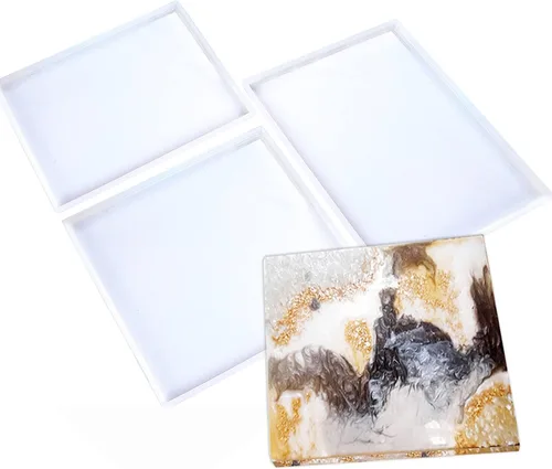Miniatura 10 de Moldes grandes de resina de silicona, 3 moldes de resina de geoda de ágata, incluye 2 moldes cuadrados para posavasos cuadrados, molde rectangular