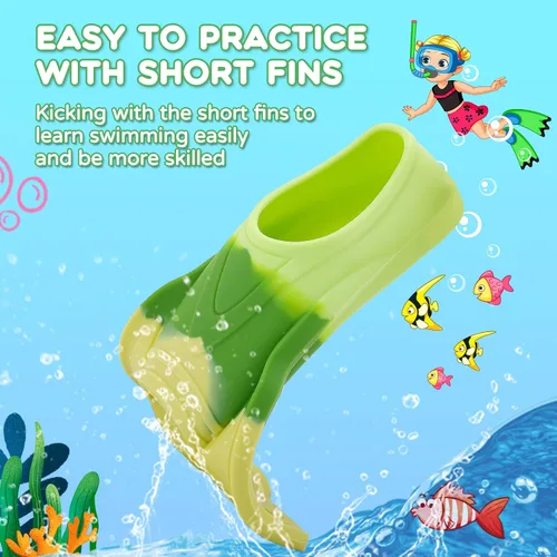Miniatura 3 de Aletas de natación para niños, aletas de entrenamiento de natación, aletas cortas para jóvenes, piscina, esnórquel para niñas y niños principiantes