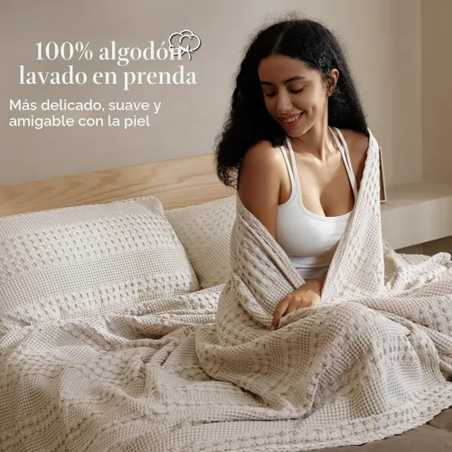 Miniatura 3 de PHF Manta de punto gofre 100 % algodón, tamaño King de 120 x 120 pulgadas, ligera, transpirable, extra grande de 10 x 10 pies, ropa de cama tejida